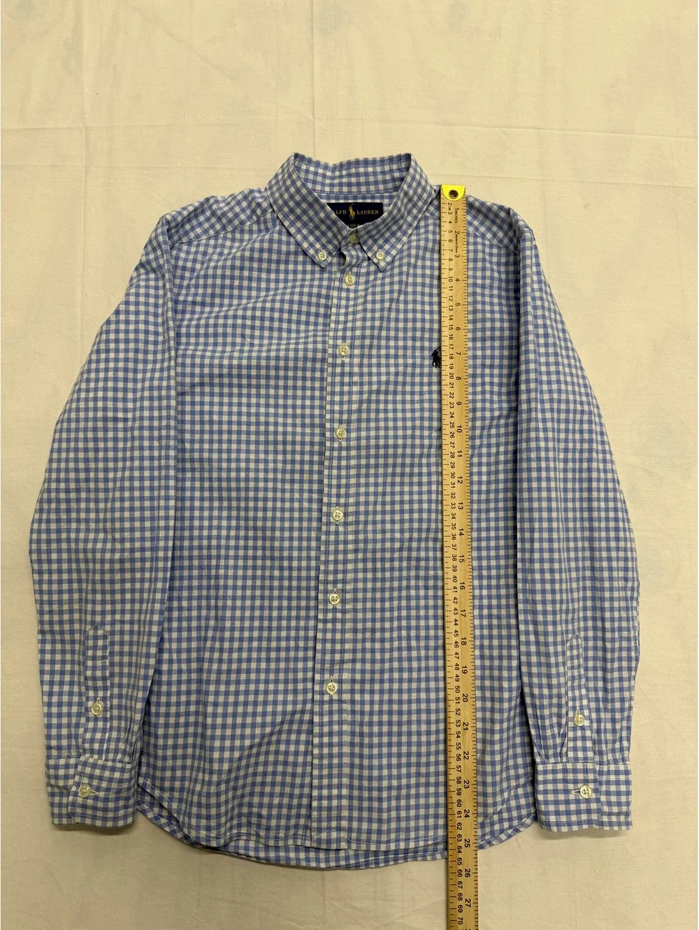 Ralph Lauren Blue and White Gingham Button-Down Shirt, Size L (14-16)
